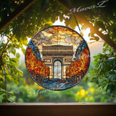 Arc de Triomphe Suncatcher: Paris Cityscape Stained Glass Window Decor